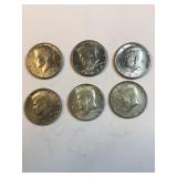 (6) Kennedy Half dollars - D mint mark not silver