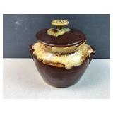 Vintage American brown drip stoneware with lid