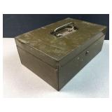 Vintage Olive Metal Cash Box with Keys