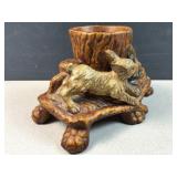Ceramic Rabbit Planter on Tree Trunk