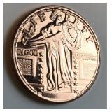 Standing Liberty design 1 oz .999 copper round
