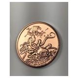 1 oz .999 copper round Kracken design