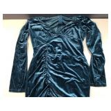 Teal Velvet Ruched Long Sleeve Dress