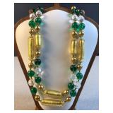 2 strand Green and gold glass bead necklace 24ï¿½