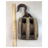 Vintage Double Wheel Wooden Pulley