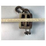 Vintage Double Wheel Wood Pulley Block