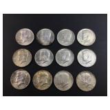 (12) 40% silver Kennedy half dollars