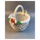 Vintage Porcelain Lattice Basket w/ Applied Roses