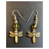 Unmarked gold tone dragonfly earrings
