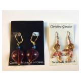 (2) pairs of handmade earrings Corning museum of