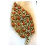 Vintage Gerryï¿½s orange stoned leaf brooch circa