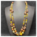 Brown Orange Yellow Green Colored Glass Art Beaded