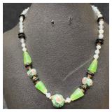 Venetian Murano Lamp Work Art Glass Green Beaded S