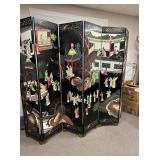 Antique Chinese Folding Screen Six Panel Black Lac
