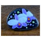 Vintage Sterling Silver Hand Painted Flowers Brooc