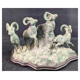 Vintage Brass Patinated Mountain Rams on Hill Y2
