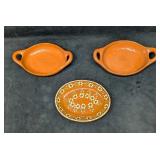 2 Terra Cotta Clay 2 Serving Trays And Floral Bowl