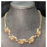 Vintage Gold Tone Rosette Necklace
