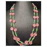 Vogue Jewelry Art Glass Pink Flower Bead and Green