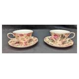 2 Gracie China Floral Cups & Saucers B
