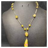 Murano Venetian Lamp Work Art Glass Yellow Bead Fl