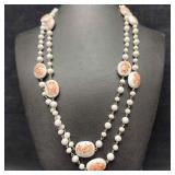 White Milk Glass Art Beaded Multi Colored Accents