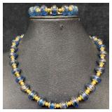 Dark Blue Copper Accent Crystal Art Glass Beaded C