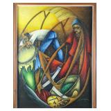 Vintage Haitian Oil on Canvas Naive Painting By Ed