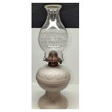 Stoneware Pottery Oil Lamp With Printed Glass Shad