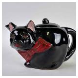 Thames Pottery Black Cat Red Bow Tie Teapot 1950