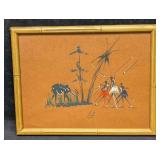 Framed Vintage African Tribal Art Gouache Elephant