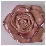Glossy Pink Rose Shaped Trinket Bowl Lid Flower Je