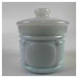 Light Blue White Milk Glass Apothecary Jar Mid Cen