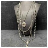 Ben Amun Necklace Layered Gun Metal Silver Tone Ch