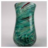 Murano Style Frosted Teal Emerald Oxblood Swirl Va
