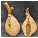 2 Resin Shell Layered Mantel Vases D