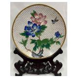 Vintage Chinese White Cloisonne Plate & Display S
