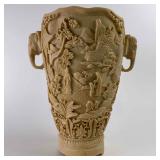 Large Chinese Faux Ivory Resin Vase Canton-Carved