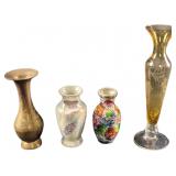 Four Vinage Ceramic Brass Glass Pod Vases