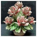 Capodimonte Porcelain Centerpiece Pink Flower Bask