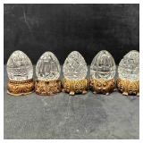 Five Waterford Crystal Glass Eggs with Stand 5 Eas