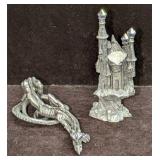 Rawcliffe Ral Partha Pewter Dragon And Castle Figu