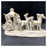 Bisque Carriage W Lady & Horses Figurine White Por