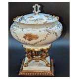 Vintage Porcelain And Brass Covered Bowl