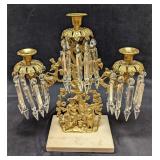 Vintage Gilt Brass Candelabra With Crystal Prisms