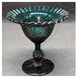 Vintage Diamond Point Riuffled Glass Pedestal Bowl