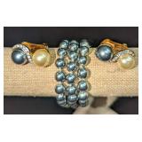 Kenneth Jay Lane Triple Strand Faux Gray Pearl Bra
