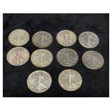 10 Walking Liberty Half Dollars