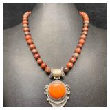 925 Mexico CII Carnelian Pendant Red Jasper Bead S