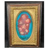 Framed Antique Original Oil On Panel Red Floral